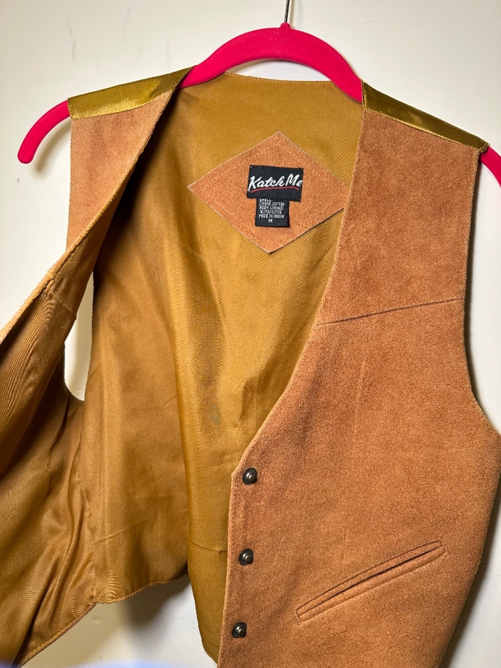 Vintage Tan Leather and Gold Western Style Suede Vest by Katch Me Size Medium - Picture 7 of 12